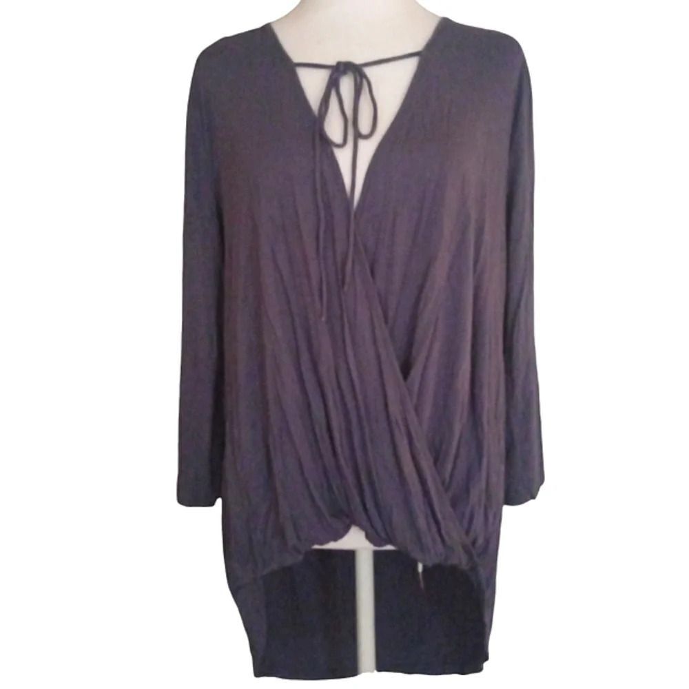Umgee Women's Periwinkle Drape Front Crochet Back Long Sleeve Blouse Size Small